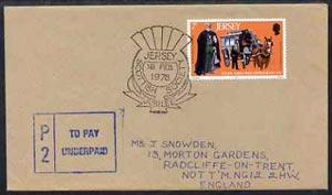 Jersey 1978 underpaid cover to UK with boxed P2 postage due to pay in blue, stamps on 