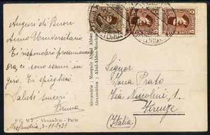 Egypt 1931 PPC to Italy bearing Fuad adhesives cancelled by Lloyd Triestino MN VICTORIA dated 4.11.1931, scarce Commercial Maritime Mail item, stamps on , stamps on  stamps on egypt 1931 ppc to italy bearing fuad adhesives cancelled by lloyd triestino mn victoria dated 4.11.1931, stamps on  stamps on  scarce commercial maritime mail item