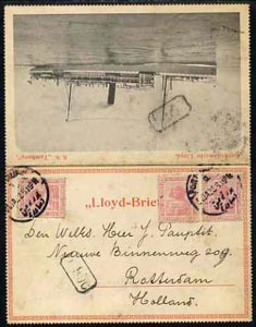 Egypt 1922 Rotterdamsche Lloyd SS TAMBORA letter card to Netherlands bearing 3 x 5m tied Port Taufik date stamp of 31.JA.22 (Maritime Mail), stamps on , stamps on  stamps on egypt 1922 rotterdamsche lloyd ss tambora letter card to netherlands bearing 3 x 5m tied port taufik date stamp of 31.ja.22 (maritime mail)