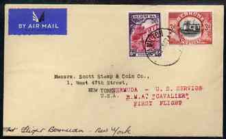 Bermuda 1937 First Flight Cover to New York with RMA Cavalier handstamp in red, stamps on , stamps on  stamps on bermuda 1937 first flight cover to new york with rma cavalier handstamp in red