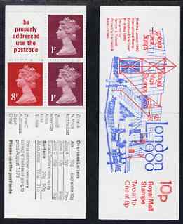 Great Britain 1979-80 London 1980 10p booklet complete including 'background repair' on 8p, R2/1, SG spec UMFB11g, stamps on 