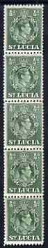 St Lucia 1938-48 KG6 1/2d green perf 12.5 coil strip of 5 with coil join, one stamp folded over for display, superb unmounted mint. as SG 128a, stamps on , stamps on  kg6 , stamps on 