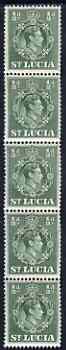 St Lucia 1938-48 KG6 1/2d green perf 14.5 x 14 coil strip of 5 with coil join, one stamp folded over for display, superb unmounted mint. as SG 128, stamps on , stamps on  stamps on , stamps on  stamps on  kg6 , stamps on  stamps on 