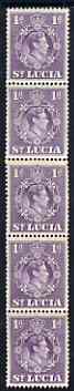 St Lucia 1938-48 KG6 1d violet perf 14.5 x 14 coil strip of 5 with coil join, one stamp folded over for display, superb unmounted mint. as SG 129, stamps on , stamps on  kg6 , stamps on 