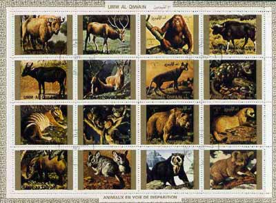 Umm Al Qiwain 1972 Animals #3 sheetlet containing 16 values (Endangered Species) cto used Mi 1530-45, stamps on , stamps on  stamps on animals