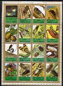 Umm Al Qiwain 1972 Insects sheetlet containing 16 values cto used (Mi 1338-53A), stamps on , stamps on  stamps on insects, stamps on  stamps on dragonflies