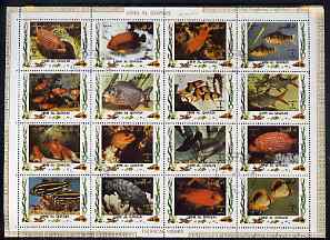 Umm Al Qiwain 1972 Fish #2 sheetlet containing 16 values cto used (Mi 1466-81A), stamps on fish      marine-life    shells 