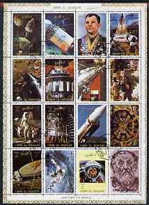 Umm Al Qiwain 1972 History of Space #1 sheetlet containing 16 values cto used (Mi 1066-81A), stamps on , stamps on  stamps on space