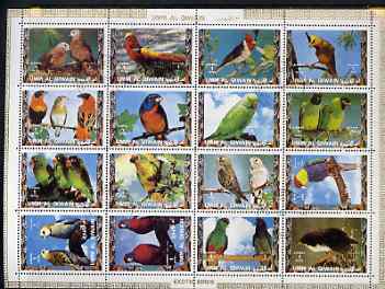 Umm Al Qiwain 1972 Exotic Birds #1 sheetlet containing 16 values cto used (Mi 1242-57A), stamps on , stamps on  stamps on birds     parrots