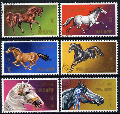 Umm Al Qiwain 1972 Horses set of 6 cto used, Mi 496-501*, stamps on , stamps on  stamps on animals   horses