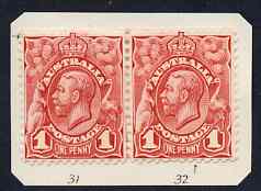 Australia 1913-14 KG5 Head 1d red horiz pair stated to be positions 31 & 32 mounted mint, SG17, stamps on , stamps on  stamps on , stamps on  stamps on  kg5 , stamps on  stamps on 