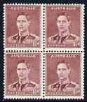 Australia 1937-49 KG6 1.5d maroon unmounted mint block of 4 SG182, stamps on , stamps on  kg6 , stamps on 