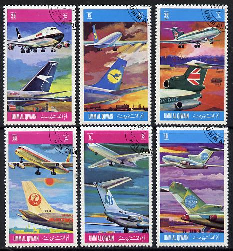 Umm Al Qiwain 1972 Aircraft & Airlines set of 6 cto used, Mi 603-8*, stamps on aviation