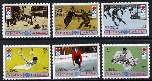 Ajman 1971 Sapporo Winter Olympics perf set of 6 unmounted mint, Mi 762-67, stamps on , stamps on  stamps on sport, stamps on  stamps on judo, stamps on  stamps on skating, stamps on  stamps on bobsled, stamps on  stamps on gymnastics, stamps on  stamps on ice hockey, stamps on  stamps on olympics, stamps on  stamps on  gym , stamps on  stamps on gymnastics, stamps on  stamps on , stamps on  stamps on martial arts