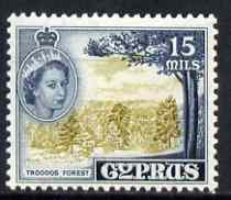 Cyprus 1955-60 QEII 15m two good shades mtd mint SG177/aa, stamps on 