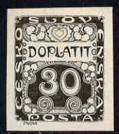 Czechoslovakia 1919 Postage Due 30h imperf proof in black on ungummed paper, as SG D29, stamps on 
