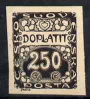 Czechoslovakia 1919 Postage Due 250h imperf proof in black on ungummed paper, as SG D33, stamps on , stamps on  stamps on czechoslovakia 1919 postage due 250h imperf proof in black on ungummed paper, stamps on  stamps on  as sg d33