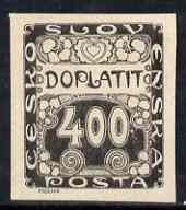 Czechoslovakia 1919 Postage Due 400h imperf proof in black on ungummed paper, as SG D34, stamps on , stamps on  stamps on czechoslovakia 1919 postage due 400h imperf proof in black on ungummed paper, stamps on  stamps on  as sg d34