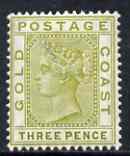 Gold Coast 1884-91 QV 3d olive fine mounted mint SG15a, stamps on , stamps on  qv , stamps on 