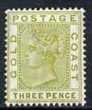Gold Coast 1884-91 QV 3d olive fine mounted mint SG15a, stamps on , stamps on  qv , stamps on 