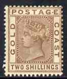Gold Coast 1884-91 QV 2s brown mounted mint but light overall toning SG19a, stamps on , stamps on  qv , stamps on 