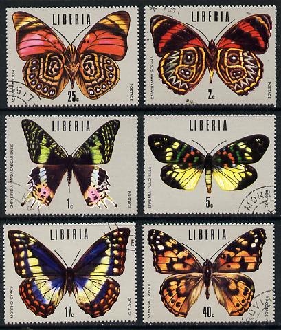 Liberia 1974 Tropical Butterflies set of 6 cto used, SG 1210-15*, stamps on , stamps on  stamps on butterflies