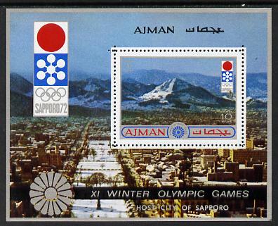 Ajman 1971 Sapporo Winter Olympics m/sheet 10r value unmounted mint (Mi BL 255A) , stamps on , stamps on  stamps on sport     mountains    olympics