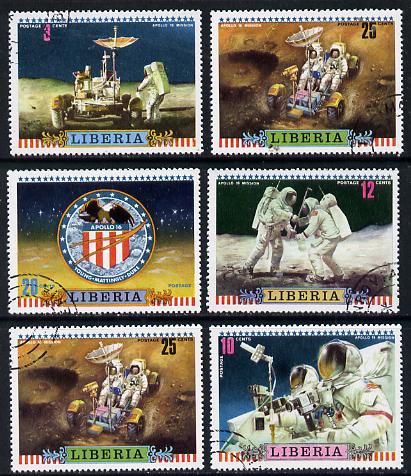 Liberia 1972 Moon Mission of Apollo 16 set of 6 cto used, SG 1115-20*, stamps on , stamps on  stamps on space 