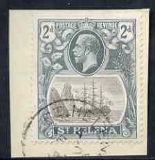 St Helena 1922-37 KG5 Badge Script 2d fine used on small piece SG100, stamps on , stamps on  kg5 , stamps on ships, stamps on 