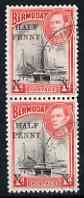 Bermuda 1940 Surcharged 1/2d on 1d vert pair with 14mm and 12.5mm spacing used SG122, stamps on 
