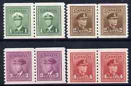 Canada 1942 KG6 set of 4 in coil pairs (1 stamp in each unmounted mint) SG397-8a, stamps on , stamps on  stamps on , stamps on  stamps on  kg6 , stamps on  stamps on 
