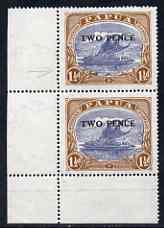 Papua 1931 Surcharged 2d on 1.5d corner pair with retouch to circle around value, stamps unmounted mint SG122var