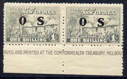 New Guinea 1925-31 Native Village 1s optd OS marginal pair unmounted mint with shiny gum, SG O29, stamps on 