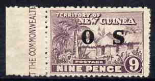 New Guinea 1925-31 Native Village 9d optd OS without gum, SG O28, stamps on 
