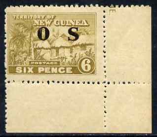 New Guinea 1925-31 Native Village 6d olive-bistre opt'd OS without gum, SG O27, stamps on , stamps on  stamps on new guinea 1925-31 native village 6d olive-bistre opt'd os without gum, stamps on  stamps on  sg o27