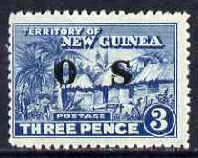 New Guinea 1925-31 Native Village 3d opt'd OS without gum, SG O25, stamps on , stamps on  stamps on new guinea 1925-31 native village 3d opt'd os without gum, stamps on  stamps on  sg o25