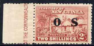 New Guinea 1925-31 Native Village 2s opt'd OS marginal unmounted mint with shiny gum, SG O30, stamps on , stamps on  stamps on new guinea 1925-31 native village 2s opt'd os marginal unmounted mint with shiny gum, stamps on  stamps on  sg o30