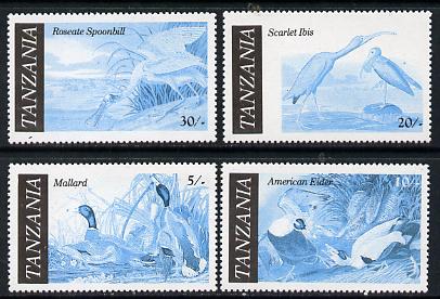 Tanzania 1986 John Audubon Birds set of 4 perforated proofs in blue & black only (asSG 464-7) unmounted mint, stamps on , stamps on  stamps on audubon, stamps on birds, stamps on ducks, stamps on mallard    eider   ibis    spoonbill