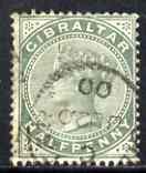 Gibraltar 1886-98 Sterling Currency 1/2d green used SG39, stamps on , stamps on  stamps on , stamps on  stamps on  qv , stamps on  stamps on 