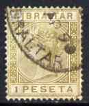 Gibraltar 1889-96 Spanish Currency 1p bistre used SG30, stamps on , stamps on  stamps on , stamps on  stamps on  qv , stamps on  stamps on 
