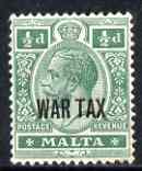 Malta 1917-17 KG5 War Tax 1/2d mounted mint SG92, stamps on , stamps on  kg5 , stamps on 