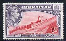 Gibraltar 1938-51 KG6 6d carmine & grey-violet P13 mounted mint SG126b, stamps on , stamps on  kg6 , stamps on 