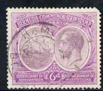 Bermuda 1920-21 KG5 Tercentenary (1st issue) 6d with Madame Joseph forged cancellation of 22 Jan 13 (type 60) corner fault SG67, stamps on , stamps on  kg5 , stamps on 