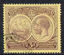 Bermuda 1920-21 KG5 Tercentenary (1st issue) 3d used with probably a Madame Joseph forged cancel type 60 (with flattened top to M) SG62, stamps on , stamps on  stamps on , stamps on  stamps on  kg5 , stamps on  stamps on 