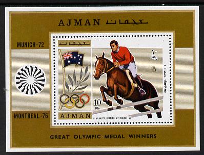 Ajman 1971 Olympics (Show Jumping 1956) m/sheet unmounted mint (Mi BL 327A) , stamps on horses  olympics   sport        show-jumping