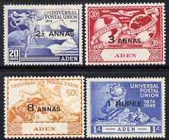 Aden 1949 KG6 75th Anniversary of Universal Postal Union set of 4 mounted mint, SG32-35, stamps on , stamps on  stamps on , stamps on  stamps on  kg6 , stamps on  stamps on  upu , stamps on  stamps on 