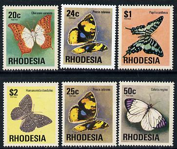 Rhodesia 1974 Butterflies set of 6 from Wildlife def set unmounted mint, SG 503-08*, stamps on butterflies