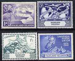 Falkland Islands 1949 KG6 75th Anniversary of Universal Postal Union set of 4 mounted mint, SG168-71, stamps on , stamps on  stamps on , stamps on  stamps on  kg6 , stamps on  stamps on  upu , stamps on  stamps on 