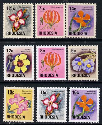 Rhodesia 1974 Wild Flowers set of 9 from Wildlife def set unmounted mint, SG 494-502*, stamps on flowers