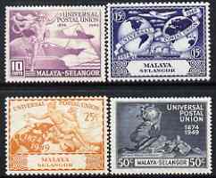 Malaya - Selangor 1949 KG6 75th Anniversary of Universal Postal Union set of 4 mounted mint, SG 111-16, stamps on , stamps on  kg6 , stamps on  upu , stamps on 